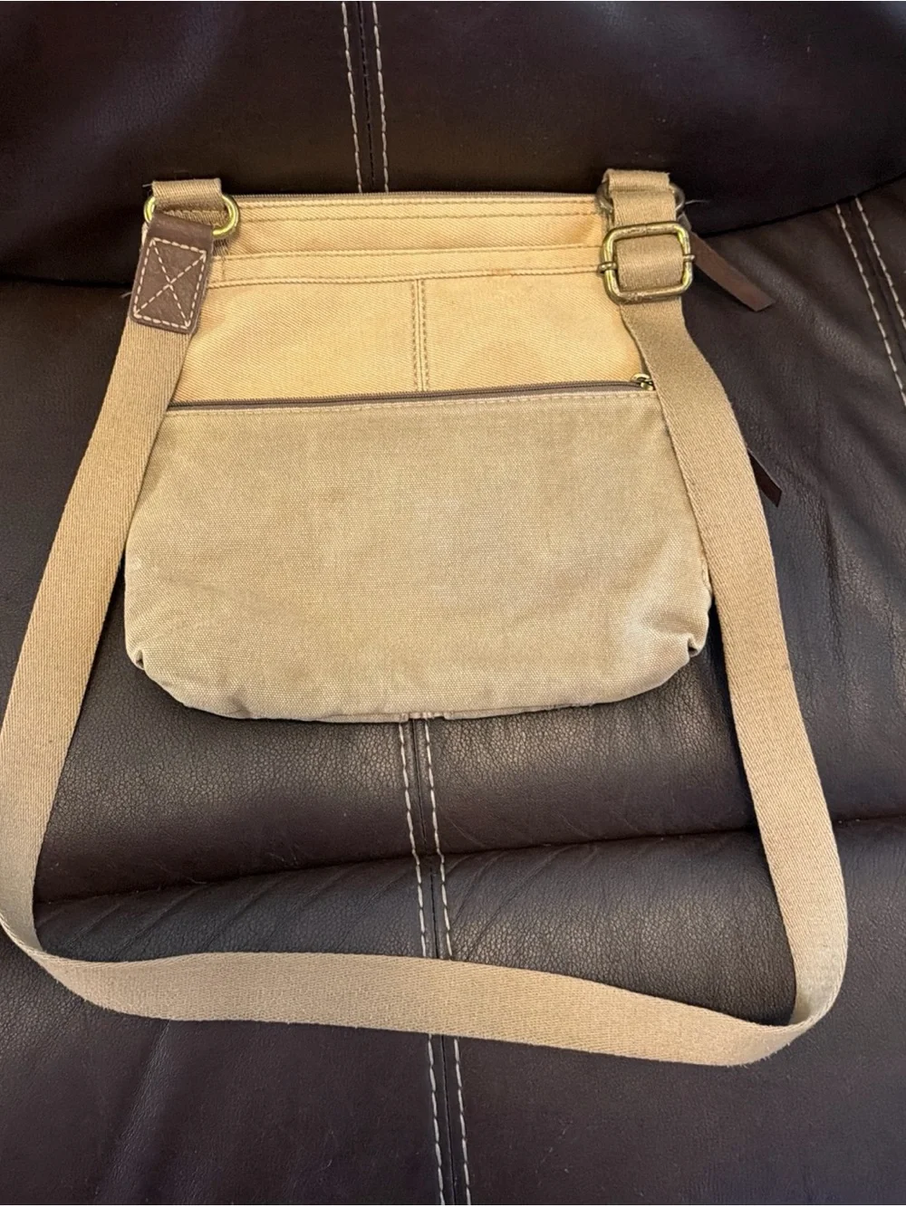 Fossil Men's Canvas Crossbody Messenger Bag in Tan Adjustable Strap